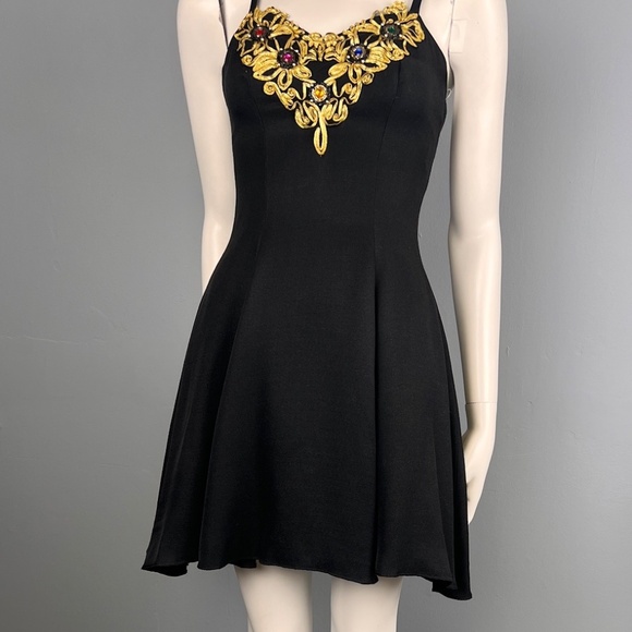 80s Sexy Black Jewelled Mini Dress, Size XS - Picture 3 of 11